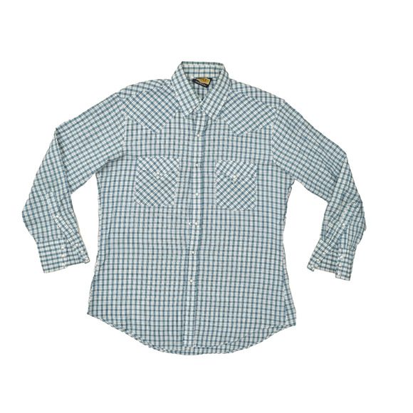 Vintage HOLT Blue Plaid Western Snap Button Down Shirt Mens Size L Long Sleeve - Picture 1 of 8